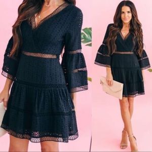 Mark the Moment Eyelet Bell Sleeve Dress - Vici